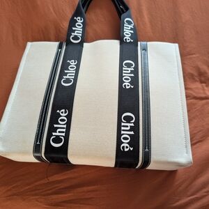 Chloé Canvas Tote Bag with Black Straps